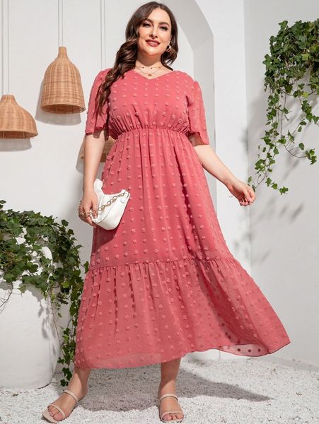 

plus swiss dot puff sleeve dress w3ee#, Black