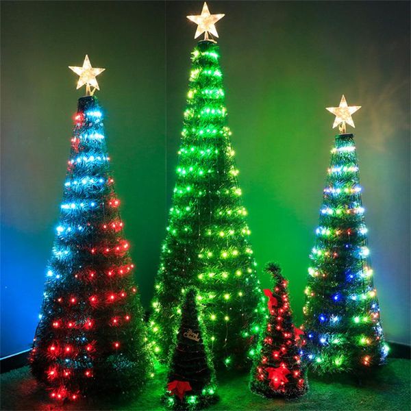 Strings LED 1,2m 1,5m 1,8m RGB Artificial iluminado Decoração de árvore de Natal Fairy String Light Outdoor Garland para Holiday Garden Decorled