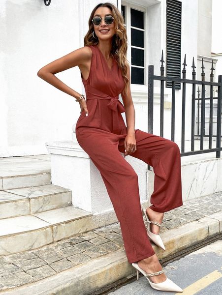 

knot front wide leg jumpsuit b1a3#, Black;white