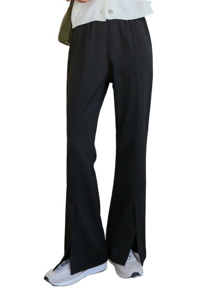 

dazy elastic waist split hem flare leg pants d8sv#, Black;white
