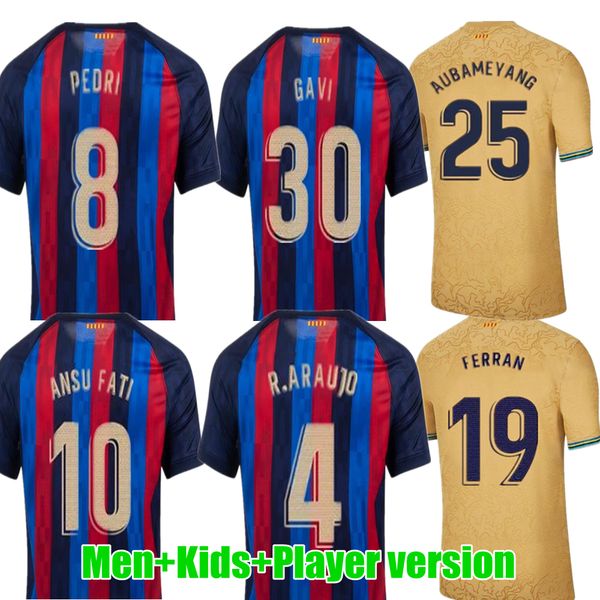 

pedri lewandowski soccer jerseys 2022-23 gavi ansu fati ferran dani alves home fan player version football shirts soccer kit, Black;yellow