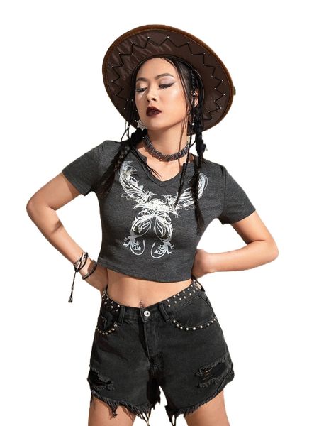 

romwe butterfly print notch neck tee 13kj#, White