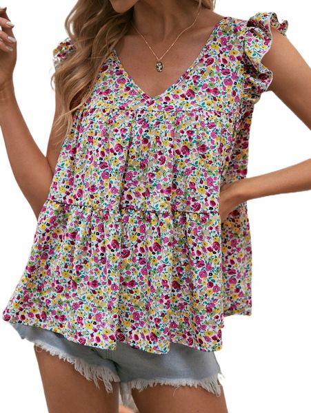 

floral print butterfly sleeve blouse y1xt#, White