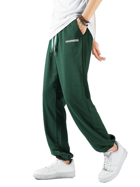 

men letter graphic drawstring waist sweatpants 63nx#, Black