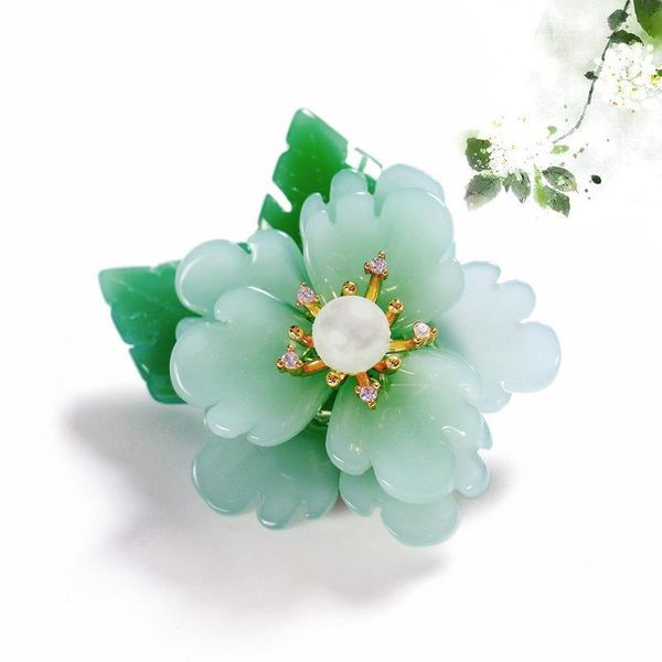 

pins, brooches creative fashion imitation glass flower green stone natural freshwater pearl retro accessories women's big brooch pin, Gray