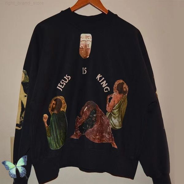 

foam print west jesus is king men women pullover sweatshirts w220812, Black