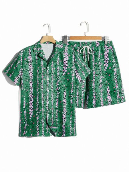 

romwe guys allover print shirt & shorts z3bl#, Gray