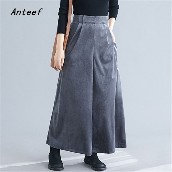 

corduroy vintage plus size high waist casual loose autumn winter ladies trousers wide leg pants women streetwear clothes 201228, Black;white