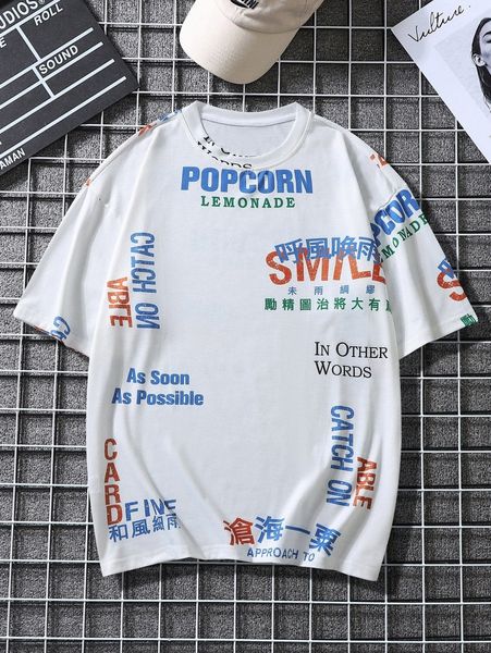 

men chinese letter graphic tee 63yw#, White;black