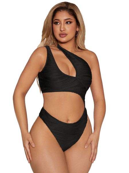 

cut out textured one shoulder one piece swimsuit q9eq#, White;black