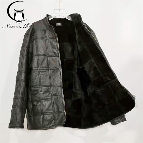 

warm men's fur jacket men's 100% real sheepskin coat men's suit leather jacket thick size custom 201128, Black