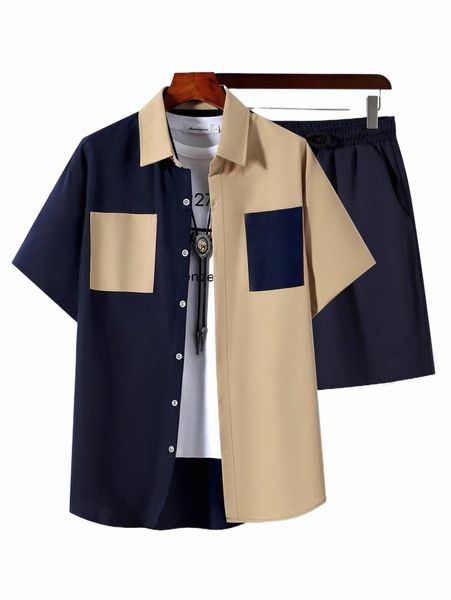 

men cut and sew shirt & drawstring waist shorts without tee n6iv#, Gray