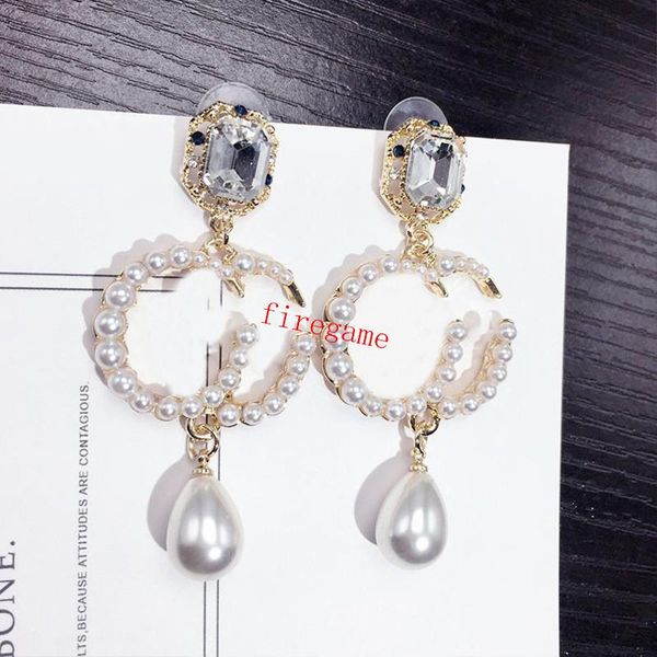 

trendy elegant pendant studs fashion pearl earring women diamond shinning earring 2 colors girls beach earrings jewelry, Golden;silver
