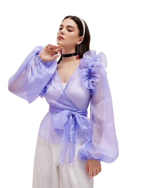 

flounce shoulder bishop sleeve without camisole g34r#, White