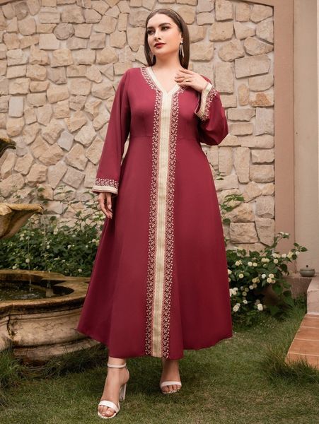 

plus plant embroidery contrast tape trumpet sleeve dress c0bm#, Black