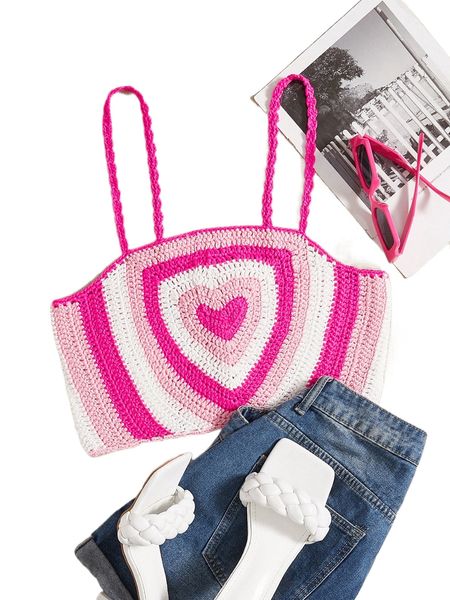 

plus heart pattern cami knit 34ct#, Black