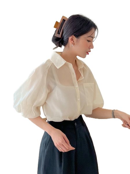 

dazy bishop sleeve sheer blouse n4ui#, White