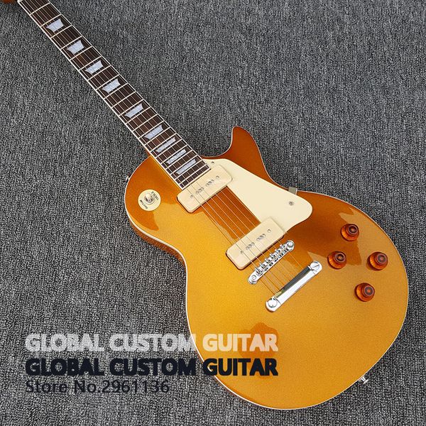 

022 custom 6 yuan string electric guitar golden paint peach blossom core body rose wood fingerboard flowerpot inlaid p90 pickup postage