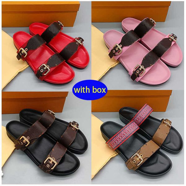 

2021 designer l slippers floral damask leather flip-flops women sandals with box dust bag card 35-42 colors, Black