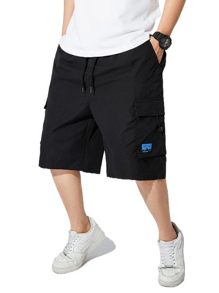 

men letter patched detail flap pocket drawstring waist shorts 10ll#, White;black