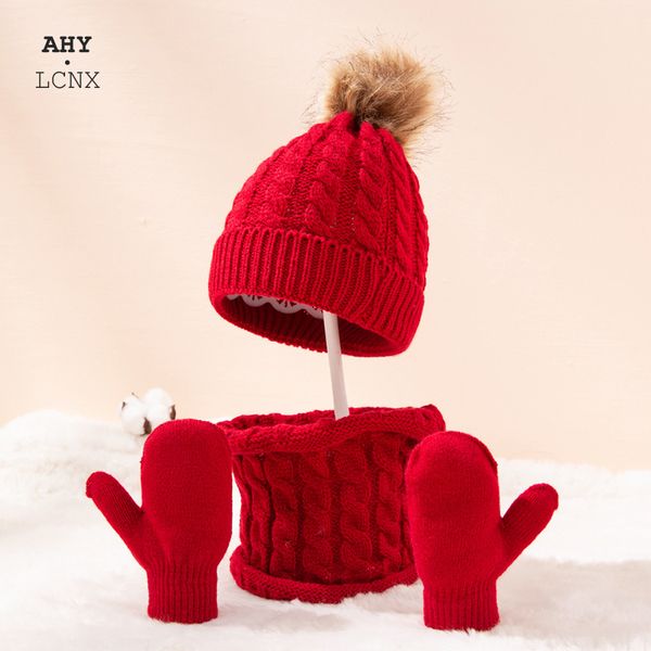 Berretti Cappelli 3 pezzi invernali per bambini cappello lavorato a maglia sciarpa guanti set caldo autunno lavorato a maglia B 220823