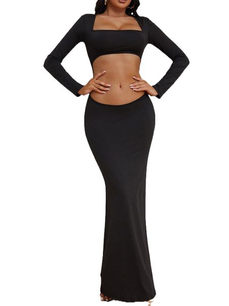 

cut out backless square neck mermaid hem bodycon dress 33ye#, Black;gray