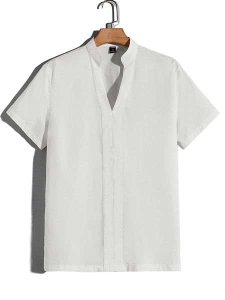 

men notch neck solid shirt v4he#, White;black