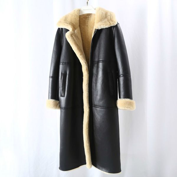 Oftbuy marka gerçek kürk ceket kış ceket kadınlar doğal deri merinos koyun kürk kalın sıcak dış giyim 201103