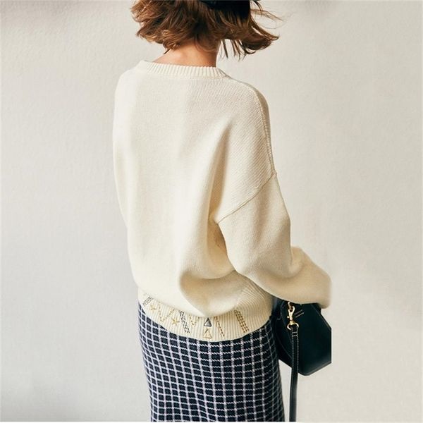 

design starry sky embroidery sweater high-end autumn winter loose jumper women sweater pullover knit runway c-055 201204, White;black