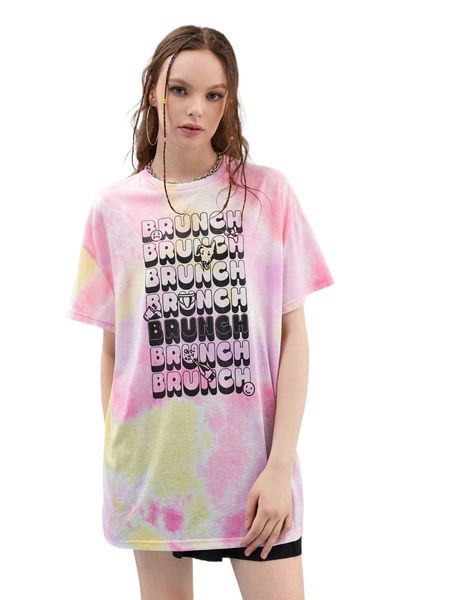 

x kchill cartoon & letter graphic tie dye drop shoulder tee h5qd#, White