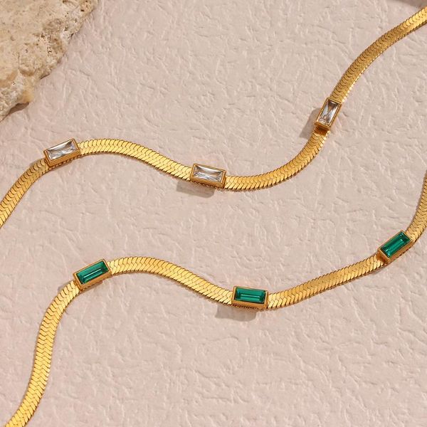 Chokers 18k Prazado de ouro quadrado brilhante zircônia cúbica Chain Chaker Chaker Colar Green Clear Zircon Stone Short Short