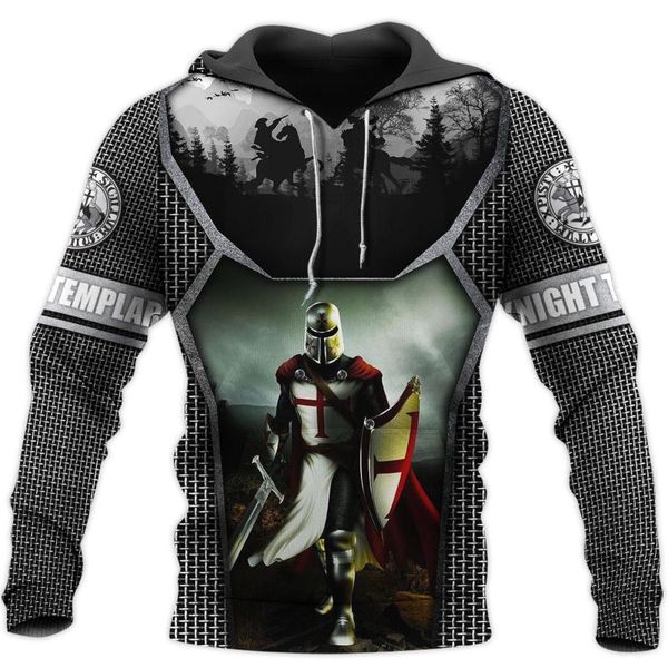 Herren Hoodies Sweatshirts Ritter Templer 3D All Over Gedruckt Männer Mode Hoodie Casual Täglich Lose Persönlichkeit Pullover JackeHerren