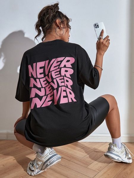

drop shoulder letter pattern tee q5hb#, White
