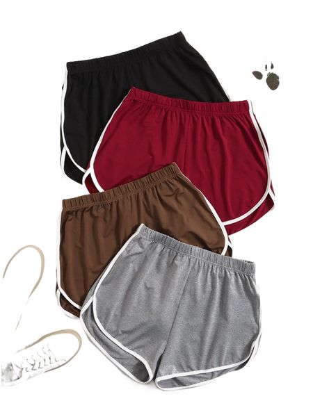 

4pcs contrast binding shorts 58zp#, White;black