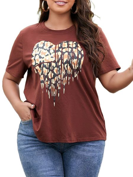 

plus heart print tee g1x7#, Black