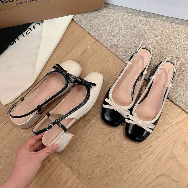 

sandals amoi square bow thick heels high sandals women's ins hollow single shoes with wrapped head and skirt 0bma, Black