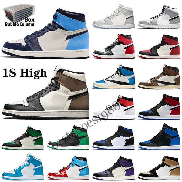 

jump man 1 og high basketball shoes 1s pink green university blue court purple royal bred toe unc obsidian game sneakers, Black