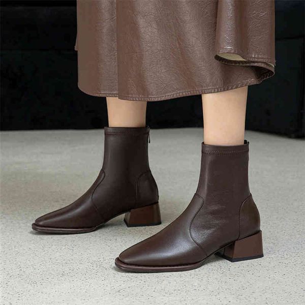 

boots autumn and winter simple round head thick heel elastic thin boots short korean version comfortable back zipper fashion vav5, Black