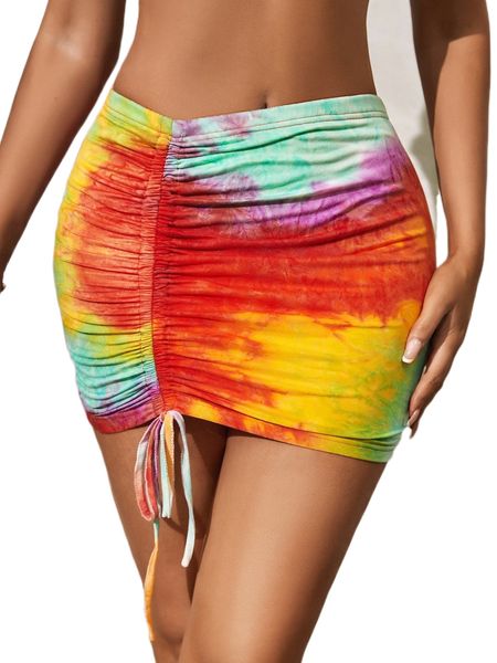 

sxy tie dye drawstring bodycon skirt f8ei#, Black