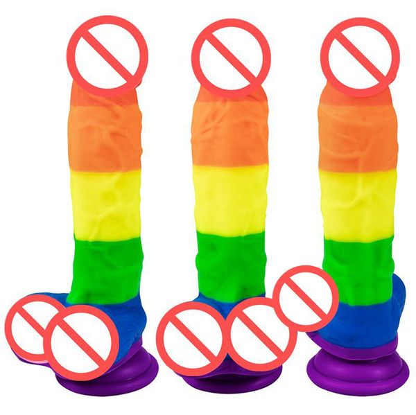 Rainbow Realist Dildo Penis enormes grandes vibradores com brinquedos sexuais de copo de sucção para feminina masturbação feminina