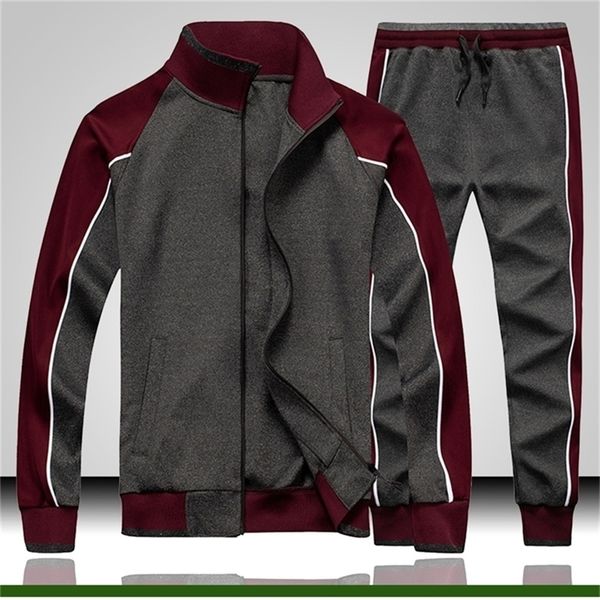 

tracksuit for men side stripe autumn men sports wear running suit male sets long sleeve fleece tracksuit men 201128, Gray