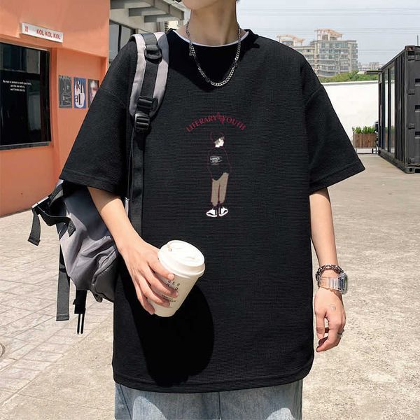 

men's t-shirts transform 7 summer mens waffle short sleeve t-shirt refreshing half sleeve t shirt, White;black