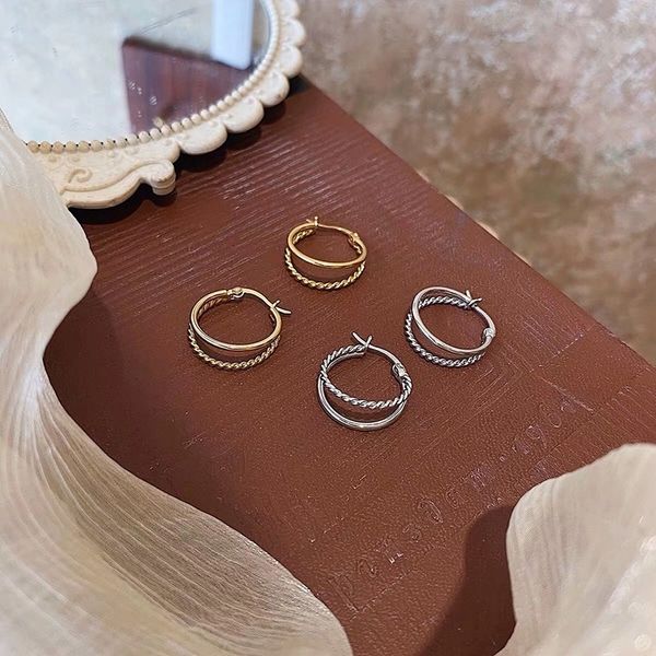 

simple tiny metal twisted hoop earrings for women cross double circle geometric minimalist chic fashion brincos gifts 220716, Golden;silver