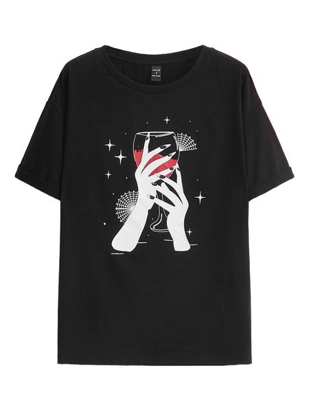 

x la luz goblet & figure graphic drop shoulder tee z5pt#, White