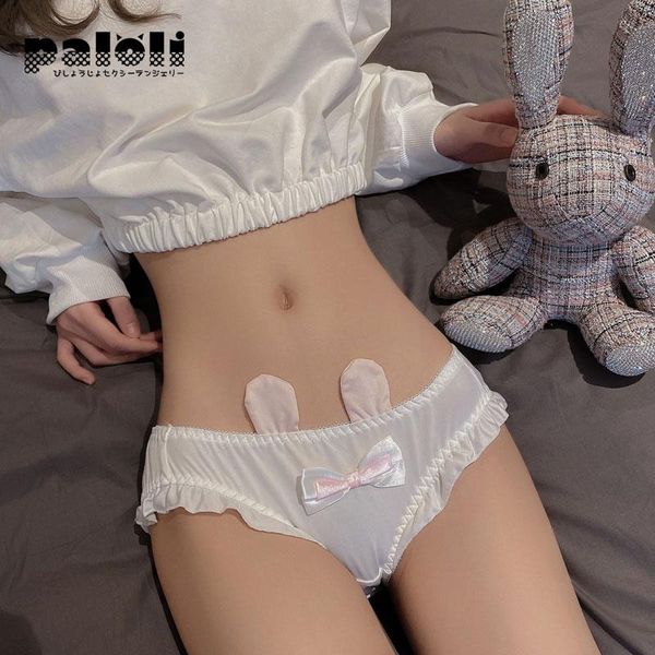 

lolita girls cute bow panties cotton underwear women ruffle seamless solid rabbit ears briefs cartoon lingerie student, Black;pink