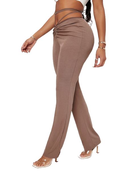 

crisscross tie back ruched pants w6tc#, Black;white