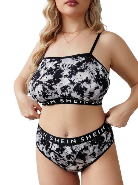 

plus tie dye rib lingerie set g9hs#, Black;white