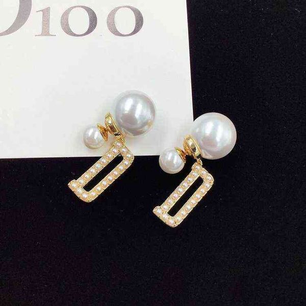 

new classic letter pearl earrings female star front and rear pearl earrings, Golden