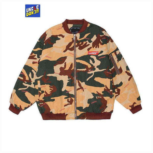 Unclenjm camuflagem jaqueta militar externa de roupas de rua hip hop masculino jaqueta de parkas jaqueta túnica T220728