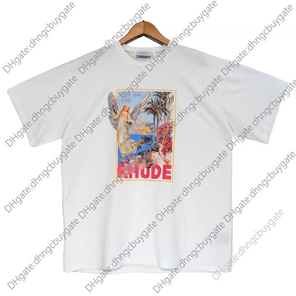 

shirt designer t street fashion brand rhude plant flower print men's women's loose, casual versatile couple short sleeved t-shirt, White;black